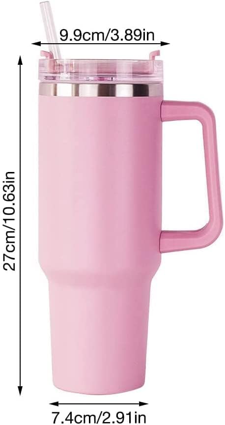 Bestlsy 40oz/1200ml Insulated Travel Mug Tumbler with Handle Double Wall Vacuum Sealed Stainless Steel Cup with Straw and Lid Coffee Beer Mug for Hot Iced Drink (Pink)