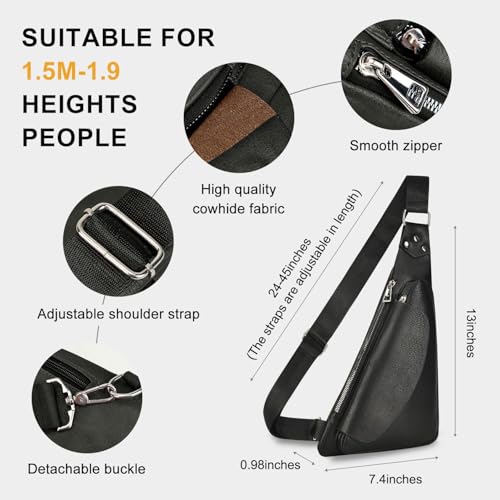 Azonee Crossbody Bag Leather Sling Bag, Men Chest Bag Anti Theft Water-Resistant Crossbody Bag Classic Design Shoulder Bag, for Outdoor Business Work Travel Hiking Camping