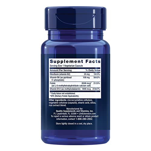 Life Extension Homocysteine Resist - For Heart & Brain, Cognitive Health Support Supplement â€“ Vitamin B2, B6 & B12 + Folate - Once-Daily, Non-GMO, Gluten-Free - 60 Vegetarian Capsules