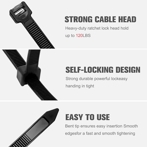 MOMENT Self Locking Cable Ties | 300 x 4.8 mm 12" inch | 100 Pieces, Black | Heat Resistant Cable Zip Ties | Self-Locking Cable Organizer | Anti - Slip Wire Organizer | For Indoor & Outdoor Use