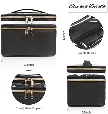 OCHEAL Makeup Bag, Portable Cosmetic Bag, Large Capacity Travel Makeup Case Organizer, Black Makeup Bags For Women Toiletry Bag for Girls Traveling With Handle and Divider