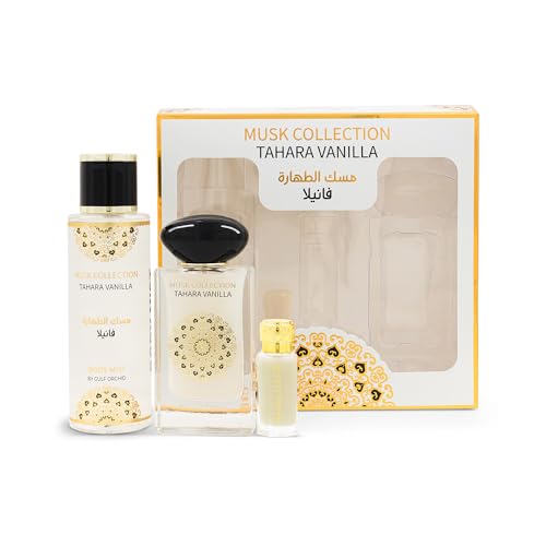 Gulf Orchid Musk Collection Tahara Vanilla Perfume Gift Set Body Mist 250ml Concentrated Perfume Oil 12ml Eau De Parfum 60ml Perfumes for Men Perfume for Women