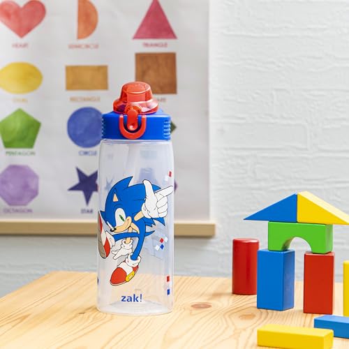 Zak Designs Sonic the Hedgehog Sage Water Bottle For School or Travel, 25oz Durable Plastic Water Bottle With Straw, Handle, and Leak-Proof, Pop-Up Spout Cover (Sonic)
