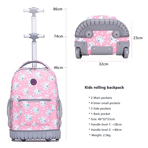 School Bags for Girls Trolley, Kids Rolling Backpack, Trolley School Bag for Girls, 2 in 1 Multipurpose Backpacks with Wheels 18inch Waterproof Wheeled Travel Back Pack, Carry On Luggage Bag (Pink)