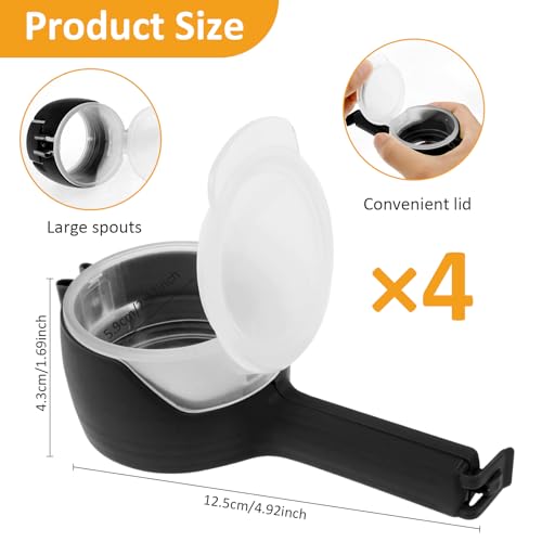 4Pcs Snack Clips That Pour Plastic Reusable Bag Clips with Pour Spouts Kitchen Chip Bag Clips Food Storage Cap Sealing Clip for Snack, Cereal, Nuts,Kitchen Bag(Black)