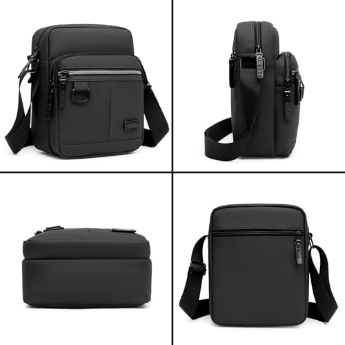 YILANJIN Men Shoulder Bag, Small Crossbody Bag Water-Resistant, Casual Sling Bag with 4 Zipper Compartments for Business, Travel, Cycling, Work