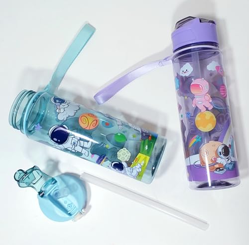 FAM Space Water Bottle For Kids - Water Bottle For Kids – Straw Water Bottle For Kids – School Supplies - astronaut water bottle for kids - school water bottle (Blue)
