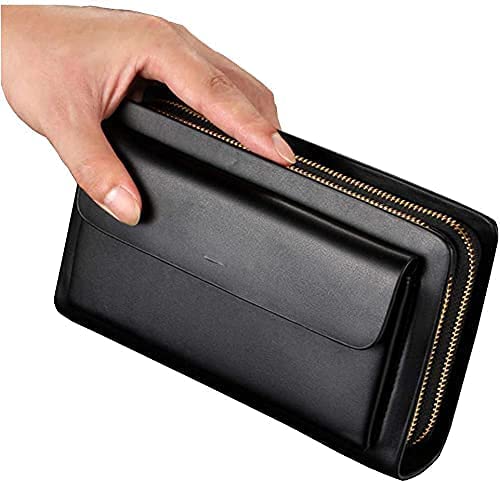 ELECDON Men's Leather Clutch Bag with Large Capacity (Black)