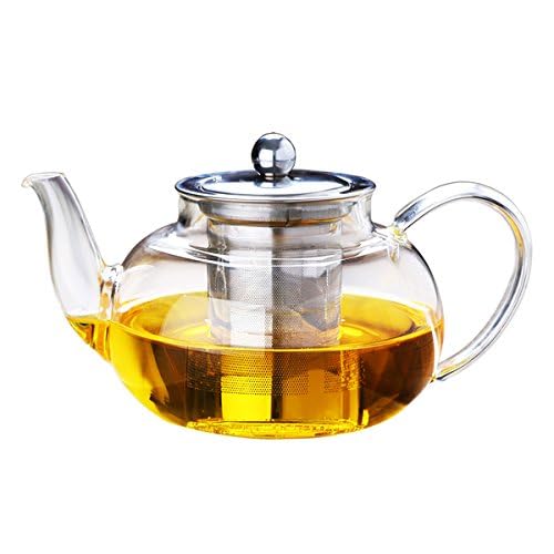 GOLDBEARUK Glass Teapot with Stainless Steel Infuser Large Size - Herbal Teapot 800ml