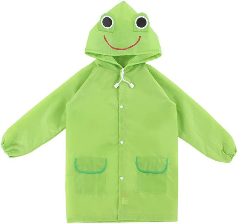 Children's raincoats, Cartoon Kids Rain Jacket, Boys Girls Hooded Rain Poncho Outdoors Kids Transparent Raincoat Student Rain Suit Waterproof Durable Windbreaker - Green Frog
