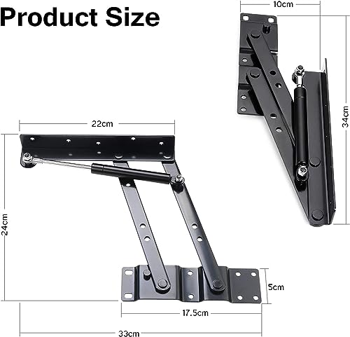 Azonee Modern Black Steel Coffee Table Lift Up Top Furniture Hinge, 1 Pair 50kg/100LB Spring Standing Desk Frame