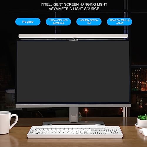 Dpofirs Computer Screen Monitor Lamp, PC Monitor Light Bar, e-Reading LED Lamp with Stepless Dimmable, Touch Control, Quick Reading Mode, 3 Color Temperature Adjustment, Timer 60min Off (White)