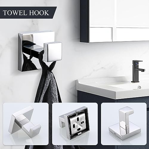 TURS 5-Piece Bathroom Hardware Set Polished Chrome Towel Bar Holder Sets Hand Towel Holder and 2 Towel Hooks, Stainless Steel Wall Mounted, Q7P-P5