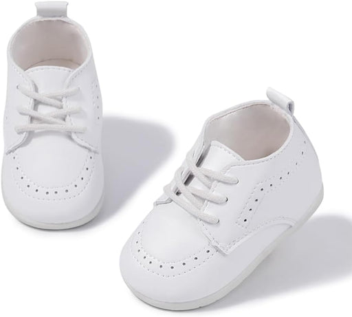 Infant Baby Boys Girls Classic PU Leather Wedding Loafers Brogue Toddler Oxford Dress Shoes First Steps Walking Flat Lazy Crib Shoe - White
