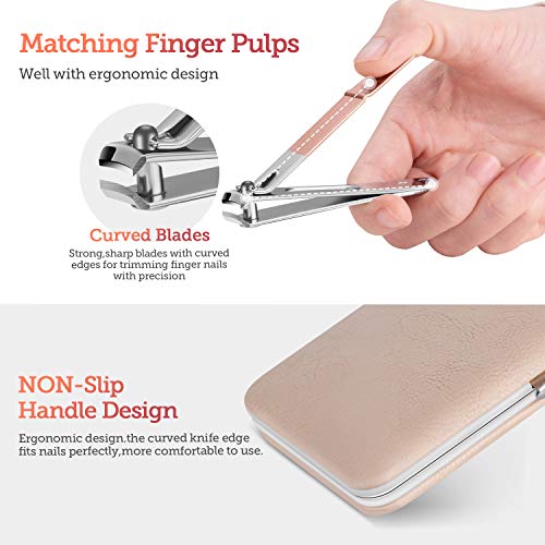 Vabogu Manicure Set, Pedicure Kit, Nail Clippers, Professional Grooming Kit, Nail Tools 18 In 1 with Luxurious Travel Case For Men and Women 2022 Upgraded Version, Pink Gold