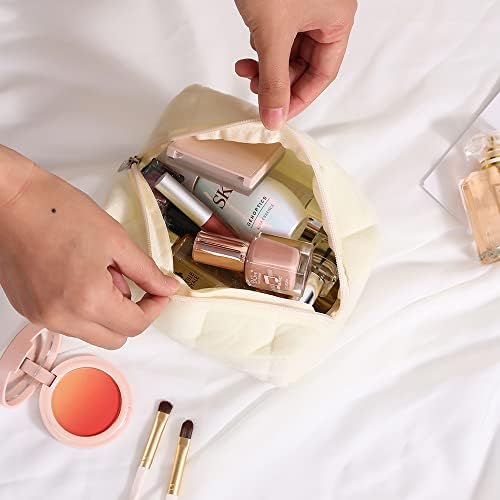 LYDZTION Plush Makeup Bag Cosmetic Bag for Women,Zipper Large Solid Color Travel Toiletry Bag Travel Make Up Toiletry Bag Washing Pouch, white