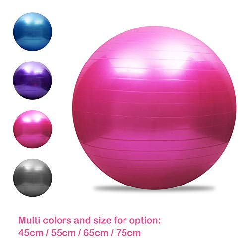 Explopur Exercise Ball Anti Burst(Multiple Sizes) For Fitness - Stability, Balance & Yoga - Workout Guide & Pilates Barre Physical Fitness Exercise Ball-Pink
