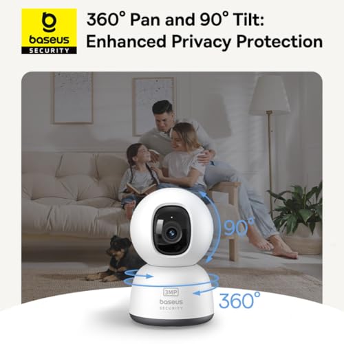 Baseus P1 Lite Pan Tilt Security 2K Indoor Camera, 3MP HD Clarity, 2-Way Audio, Night Vision, Up to 256 GB SD Card Local Storage, Motion Tracking for Baby/Pet Monitor, Works with Alexa & Google HomeMP