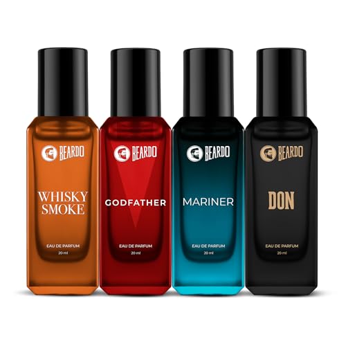 Beardo Perfumes Giftset For Men (Pack of 4 x 20ml) Whisky Smoke, GodFather, Mariner & Don Perfumes | Perfume for Men, Bold & Perfect for Everyday Wear | Long Lasting Fragrance | Gift for Men | Gift