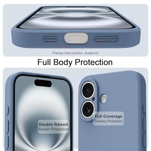 Soft Silicone Case for iPhone 16 Case 6.1-Inch, Slim Liquid Silicone 3 Layers Full Covered Soft Gel Rubber Phone Case Protective Cover for iPhone 16 Cover (Lavender Grey)