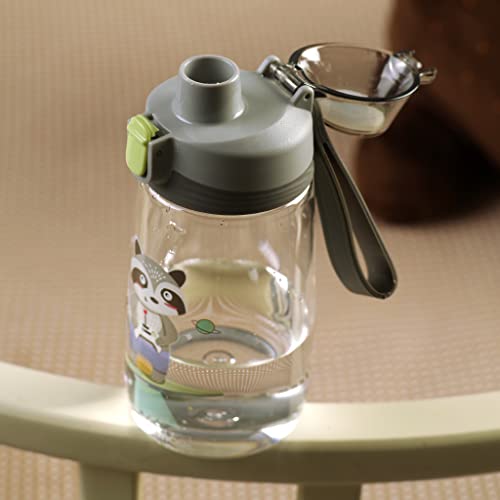 Water Bottle 500mL for Kids by Fissman, BFA Free | Non-Toxic | Leak-Proof | Pop-Up Spout Cover | Flip Top Lid | Raccoon Printed, Black.