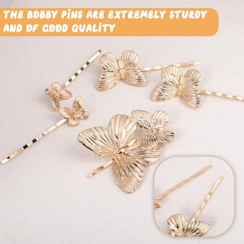 Piriuuo 5 Pieces Gold Butterfly Hair Clips, Butterfly Hair Pins Bridal Wedding Decoration Hair Pins Bride Headwear Butterfly Hair Accessories for Women and Girls