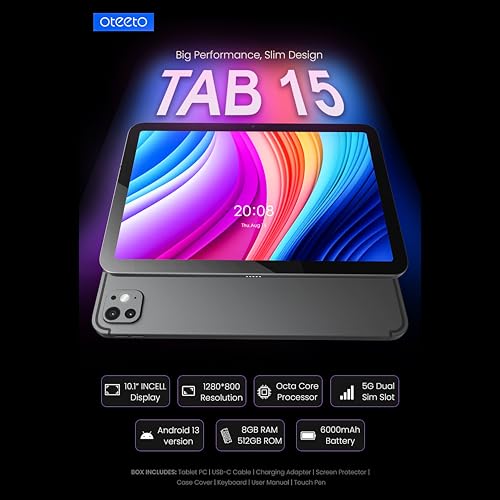 OTEETO TAB 15 Tablet/10.1 Inch/4G SIM/iOS Style Operating System/5G Dual SIM/Octa Core Processor/Included Flip Cover&Keyboard/8GB RAM + 512 GB ROM/Android 13/6000 mAh/8MP Front+13 MP Rear (Gray)