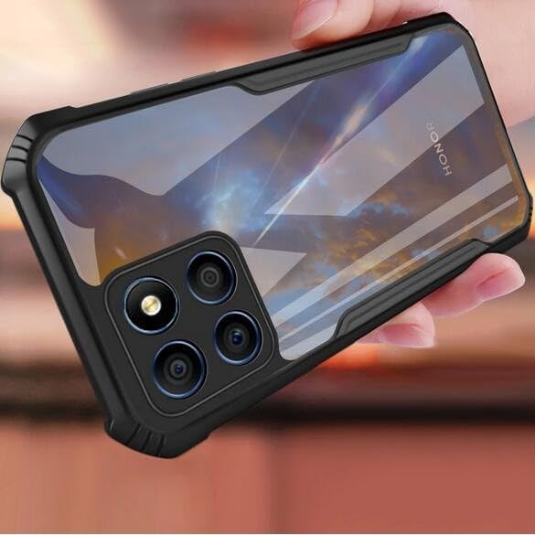 Muzz Honor X7C Case Shockproof Cover 360 Degree Protection Design Best Camera Protection Transparent Hybrid Back Black Bumper Cover Case for Honor X7C 2024