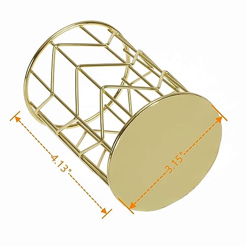 Benting Gold Metal Pen Holder for Desk, Makeup Brushes Cup, Pencil Holders, Office&Home Organizer (Gold-Style B)