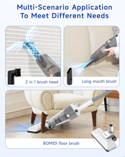 BOMIDI 17000Pa Ultra - Strong Handheld Vacuum Cleaner with 900mL Dust Cup, Quiet Suction, 5m Cable & Washable Filter - Ideal for Wood, Carpet, Tile Floors - White