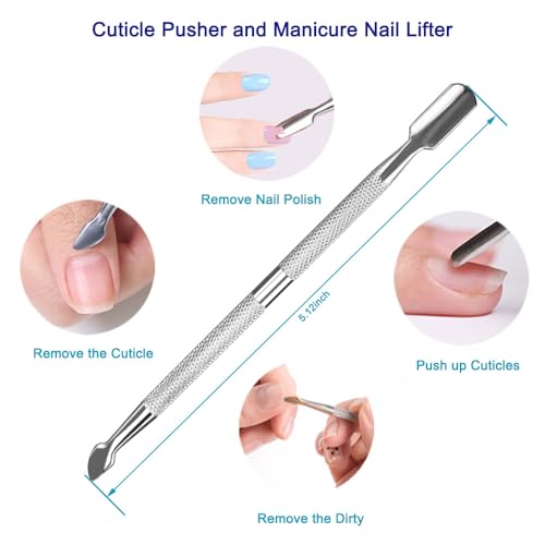 Pingispower Cuticle Pusher Set, 2PCS Professional Grade Stainless Steel Cuticle Cutter and Cuticle Remover Tools, Durable Manicure Tools Kit and Pedicure Tool for Fingernails and Toenails