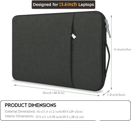 FALAHOM 15.6 Inch Laptop Sleeve Case with Handle for 15-15.6 Inch HP Lenovo MacBook Dell Computer Notebook Travelling Carrying Canvas Bag Protective Accessories with Zippered (Black)