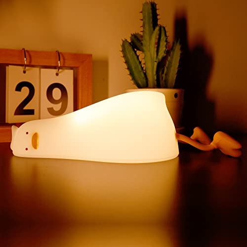 Hinittey Lying Flat Duck Night Light, Cute Light Up Soft Silicone Nursery Duck Lamp with Touch Control & Rechargeable & Timer & Dimmer for Kids, Kawaii Gifts of Birthday Festival for Children Girls