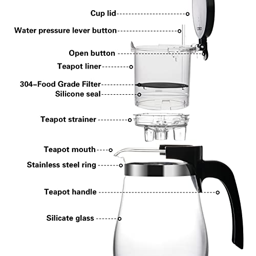 Fissman Glass Tea Pot With Filter 900 ml, Infuser for Loose Leaf, Blooming Tea, Tea Bags & Fruit Infused Water, GUNFU Series