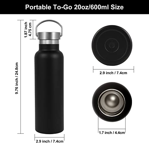 Volhoply Stainless Steel Water Bottles,600 ML Vacuum Insulated Double Wall Travel Bottle with Leak Proof Lid of Handle,Metal Reusable Standard Mouth Flask for School,Hikers