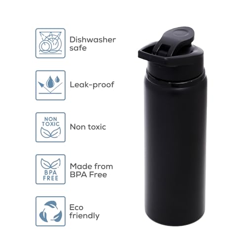 Eazy Kids - Stainless Steel Sports Water Bottle - Black, 700Ml