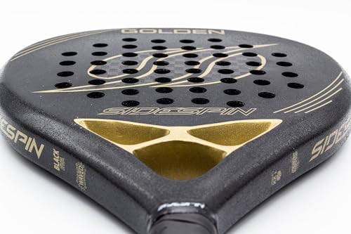 SideSpin Golden 12K Full Carbon Sandy Padel Shovel, Get Power + Control + Effect, Unisex Adult, Black Gold, Universal