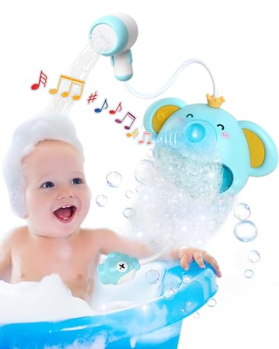 KASTWAVE Baby Bath Toy with Shower Head, Elephant Water Spray Squirt Shower Faucet and Automatic Bubble with Music & Light, Bathtub Water Pump Summer Essentials for Toddlers and Kids Ages 1-3