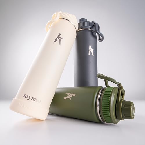 KRYMSO, 750ml Stainless Steel Water Bottle, Double Wall Insulated Water Bottle, Leak Proof, BPA Free, Silicone Boot, Thermos Bottle, Cold Hot Bottle for Kids, School, Gym (Forest Green)
