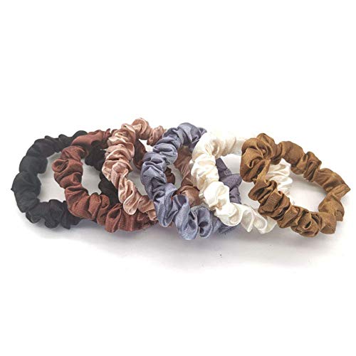 MOFEINI 6 Pcs Silk Hair Scrunchies Soft & Comfortable Small Silk Scrunchy Skinny Hair Ties Bows Ropes Elastics Ponytail Holders for Women Girls Hair Accessories