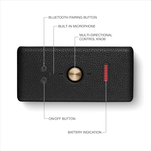 Marshall Emberton III Portable Bluetooth Speaker - Water Resistant Wireless Speaker Portable Speaker with 32+ Hours of Playtime - Black and Brass