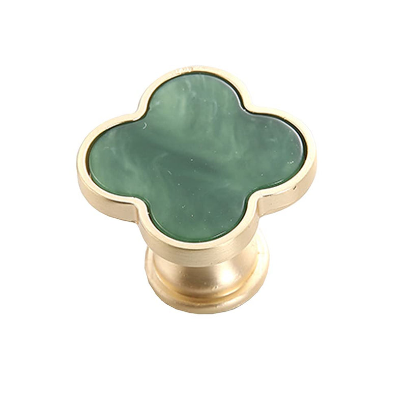 Gold-t Drawer Knobs Girls Room Cabinet Knobs Pull Handles Clover Brushed Brass Kitchen Cabinet Handles Cupboard Bathroom Door Knobs Dresser Hardware for Drawers Shell (4, Green)