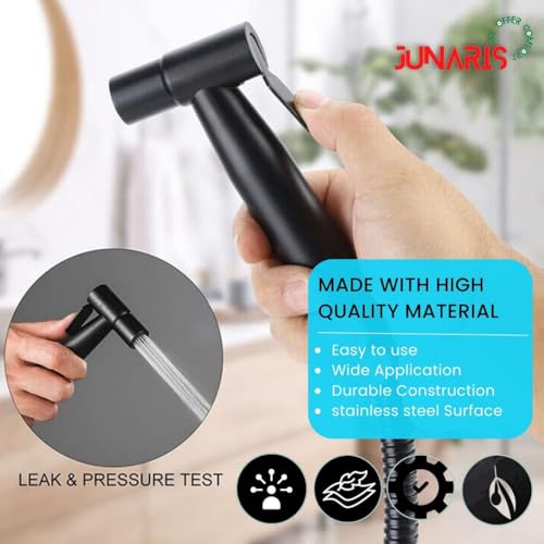 Junaris Shattaf Set Handheld Bidet Spryer for toilet | 304 Grade Stainless Steel Bathroom Jet Spray Set Features: Heavy-duty and durable, 150cm BLACK