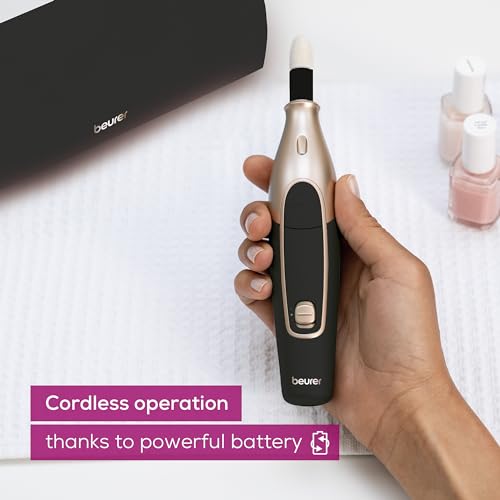 Beurer MP 84 Special Edition Manicure Pedicure Set Electric Nail File with Battery 10 Tips LED Light with Storage Case up to 4400 RPM Nail Cutter for Hand and Foot Care Black