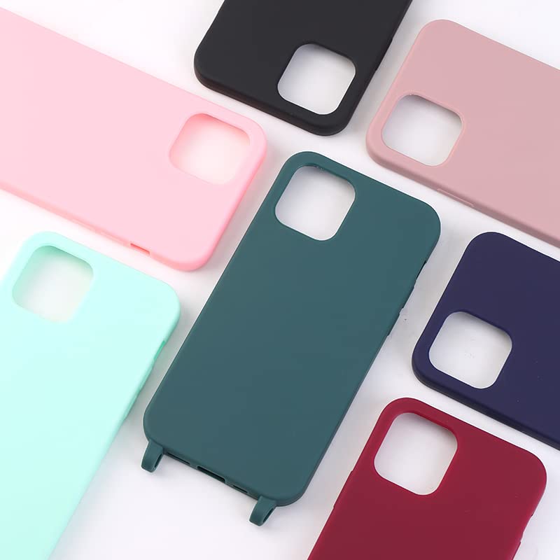 PuYu Zhe Crossbody Case for iPhone 11 Pro - Silicone Soft Matte, TPU Shell, Adjustable Neck Cord Strap, Shockproof, Lanyard Case - Dark Green