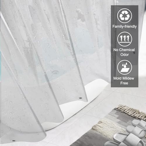 Aputue Clear Shower Curtain Liner, 180 x 180 cm PEVA Waterproof Lightweight Shower Liner Heavy Duty Plastic Shower Curtain, with 12 Rustproof Metal Grommets and 3 Magnets for Bathroom