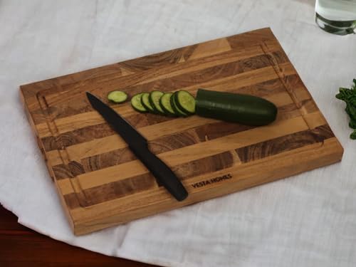 Vesta Homes Wooden Cutting/Chopping/Serving Board, Platter for Vegetables, Cheese and Charcuterie | Acacia Wood | 33 x 21.5 x 1.5 cm | Handcrafted in India