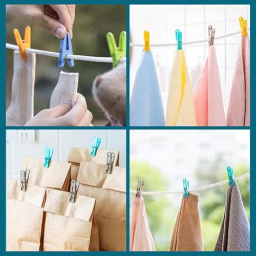 ECVV Colorful Plastic Clothespins - Heavy Duty Laundry Clothes Pins Clips Pegs, Drying Line Pegs Small Colored Clothes Pins for Outdoor, Clothesline Crafts Picture Clips Food Package Clips | 30 PIECES