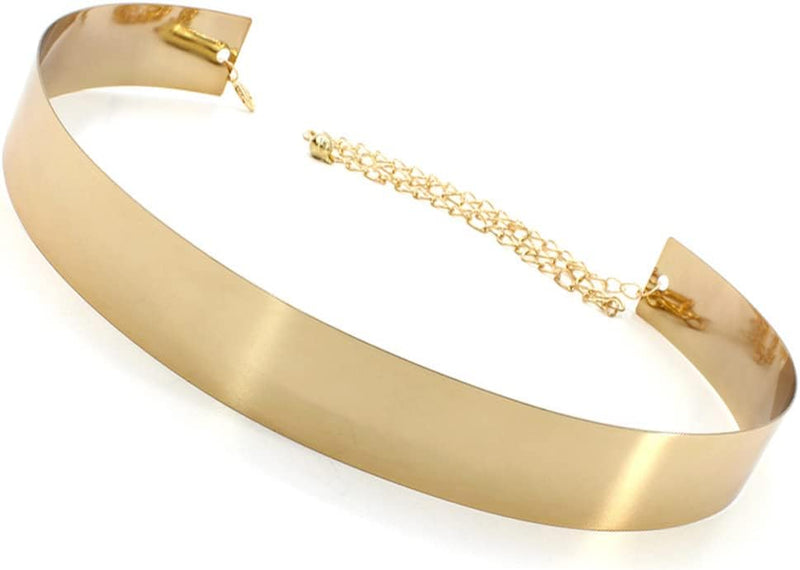 Celebrity Inspired Adjustable Metal Kamarband Waist Belt - 3.5 cm Wide Plate Golden