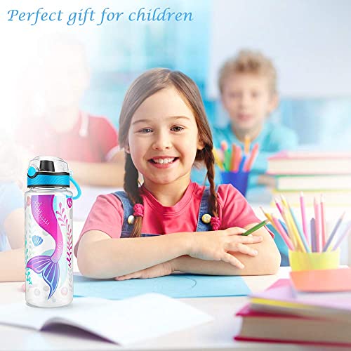 Home Tune Cute Water Bottle for School Kids Girls, BPA FREE Tritan & Leak Proof Flip Top Lid & Easy Clean & Carry Handle, 23oz/ 680ml (Mermaid, 23oz)